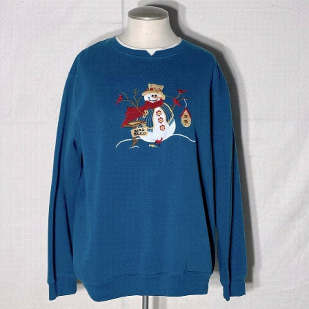 Vintage Penmans Embroidered Snowman Blue Crew Neck Sweatshirt L